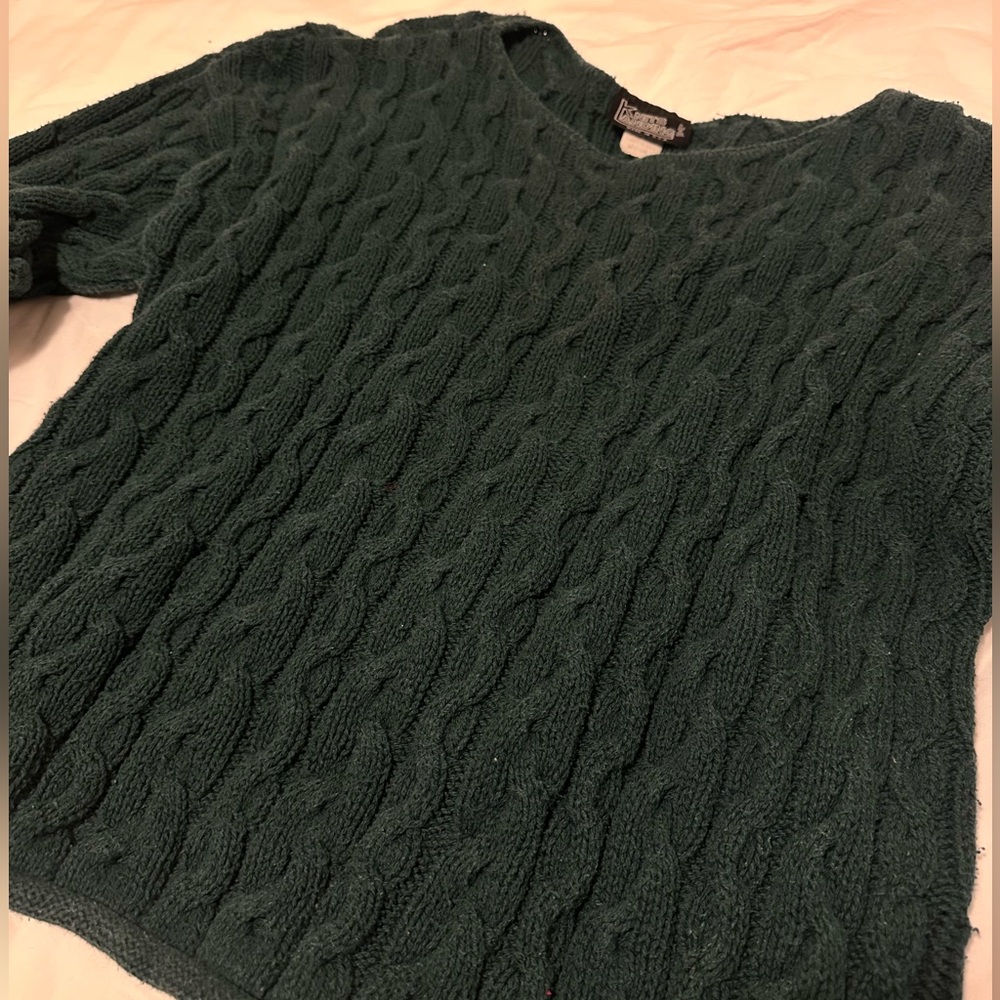 100% Cotton KNITSS Forest Green Crew Neck Cable Knit Sweater